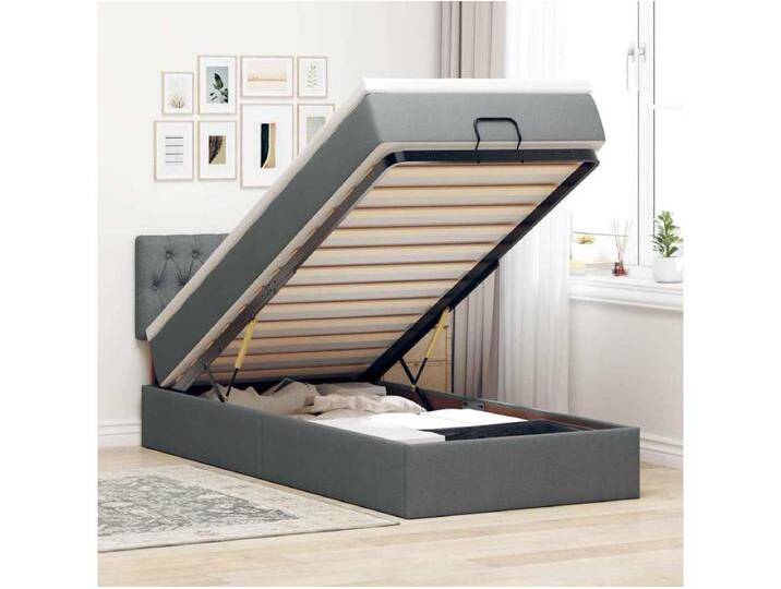 Ottomane Bett mit Matratze & LEDs Dunkelgrau 90x200 cm Stoff von Kauf-Unique Marketplace