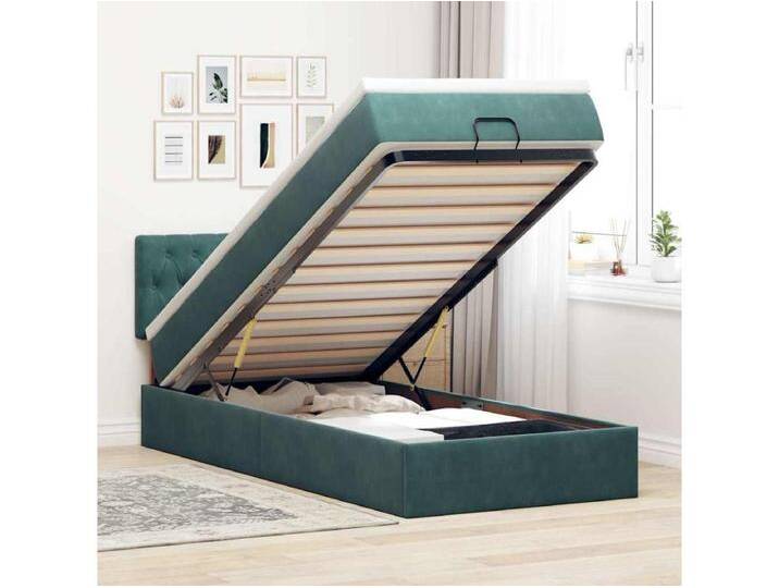 Ottomane Bett mit Matratze & LEDs Dunkelgrün 90x200 cm Samt von Kauf-Unique Marketplace