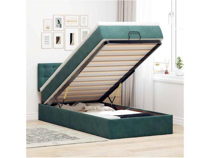 Ottomane Bett mit Matratze & LEDs Dunkelgrün 90x200 cm Samt von Kauf-Unique Marketplace