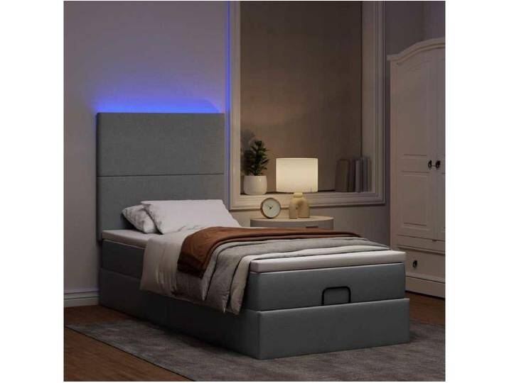 Ottomane Bett mit Matratze & LEDs Hellgrau 90x200 cm Stoff von Kauf-Unique Marketplace