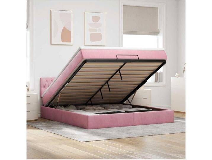 Ottomane Bett mit Matratze & LEDs Rosa 180x200 cm Samt von Kauf-Unique Marketplace
