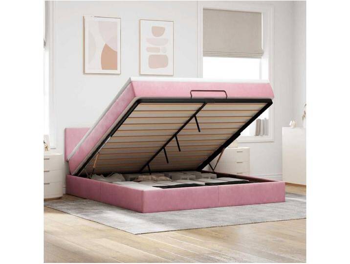 Ottomane Bett mit Matratze & LEDs Rosa 180x200 cm Samt von Kauf-Unique Marketplace