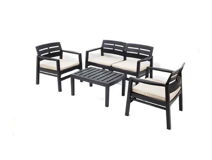 Outdoor-Lounge-Set Dgyas, Gartengarnitur mit 2 Sesseln, 1 Sofa und 1 Couchtisch, Innen- und Außensitzgruppe mit Kissen, 100 % Made in Italy, Anthrazit von Kauf-Unique Marketplace
