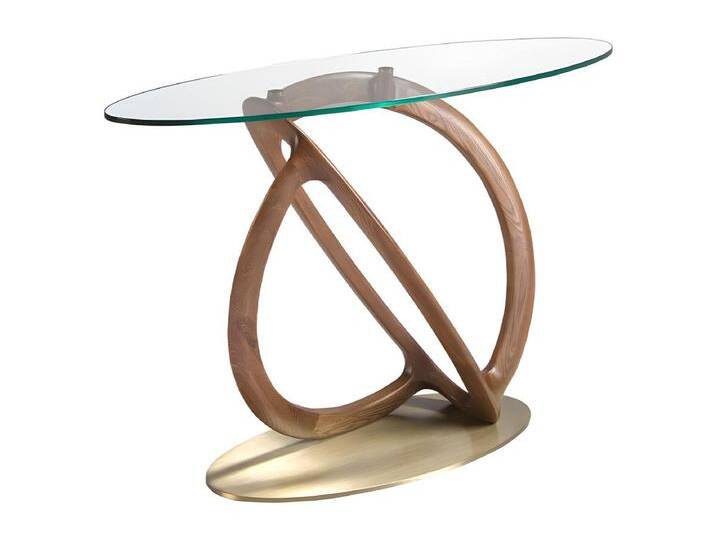 Ovaler Konsolentisch aus gehärtetem Glas und Walnuss 3246 ANGEL CERDA von Kauf-Unique Marketplace