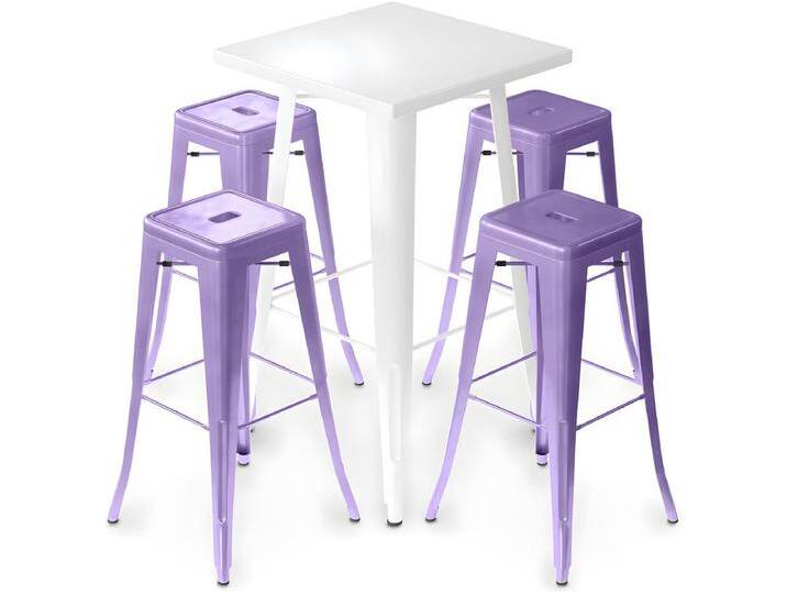 Packung Weißer Hockertisch und Packung mit 4 Barhockern - Industriedesign - Metall - Neuauflage - Bistrot Stylix Packung Weißer Hockertisch und Packung mit 4 Barhockern - Industriedesign - Metall - Neuauflage - Bistrot Stylix von Kauf-Unique Marketplace