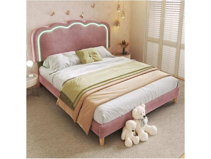 Polsterbett 140 x 200 cm mit verstellbarem Kopfteil für Erwachsene – LEDs – Samt – Rosa Polsterbett 140 x 200 cm mit verstellbarem Kopfteil für Erwachsene – LEDs – Samt – Rosa von Kauf-Unique Marketplace