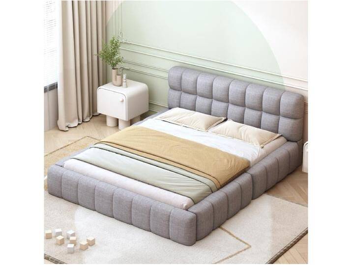 Polsterbett 140 x 200 cm mit weichem Kopfteil und gepolstertem Rand, Leinenstoff, grau (ohne Matratze) von Kauf-Unique Marketplace