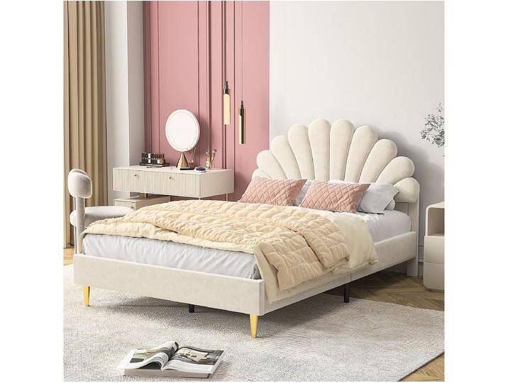 Polsterbett Doppelbett 140 x 200 cm mit Lattenrost, Samt, Beige Polsterbett Doppelbett 140 x 200 cm mit Lattenrost, Samt, Beige von Kauf-Unique Marketplace