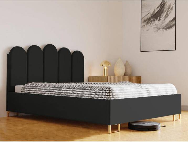 Polsterbett MALAGA mit gepolstertem Kopfteil, ELEMENT-Stoff, Bettkasten mit Gasdruckfeder, Betthöhe 39 cm, 200×200 cm, Graphit von Kauf-Unique Marketplace