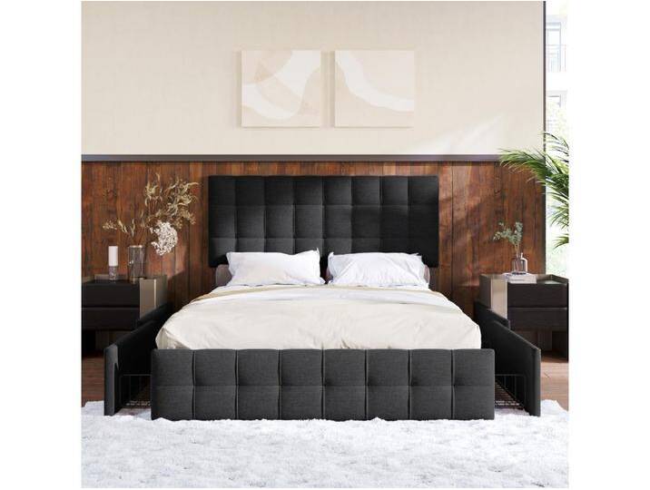 Polsterbett mit 4 Schubladen, Doppelbett mit Lattenrost, mit Stauraum, 140 x 200 cm Polsterbett mit 4 Schubladen, Doppelbett mit Lattenrost, mit Stauraum, 140 x 200 cm von Kauf-Unique Marketplace