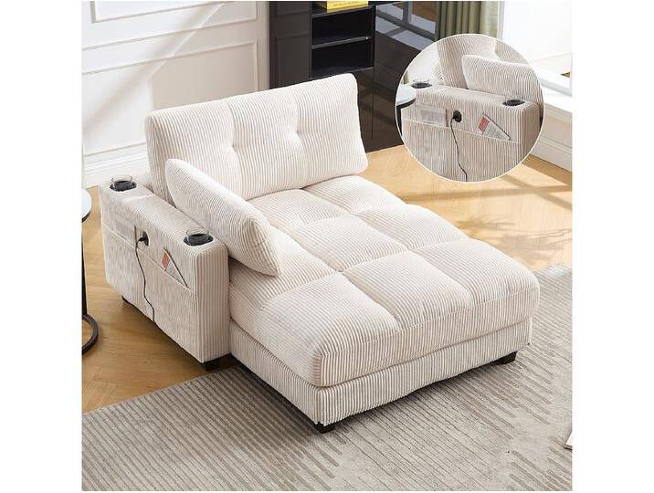 Polstersofa - 140 x 112 x 81 cm - Handläufe mit Rollkissen - Samt - Beige Polstersofa - 140 x 112 x 81 cm - Handläufe mit Rollkissen - Samt - Beige von Kauf-Unique Marketplace