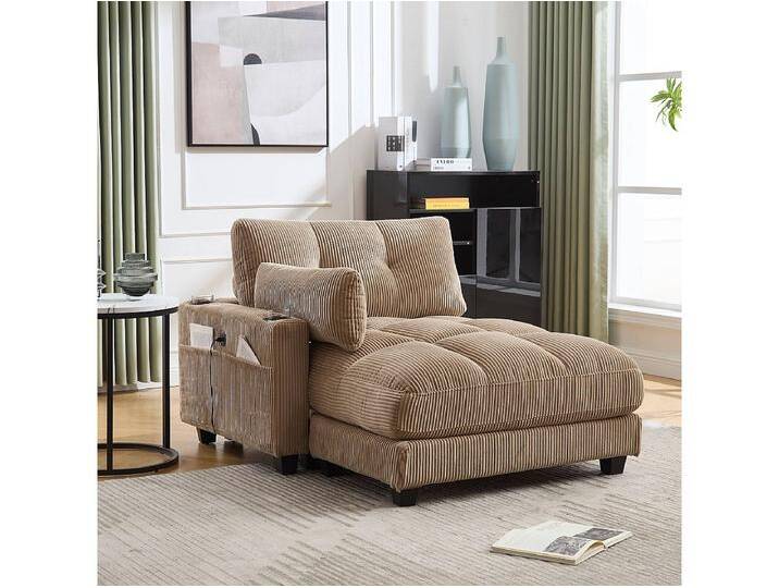 Polstersofa - 140 x 112 x 81 cm - Handläufe mit Rollkissen - Samt - Khaki Polstersofa - 140 x 112 x 81 cm - Handläufe mit Rollkissen - Samt - Khaki von Kauf-Unique Marketplace