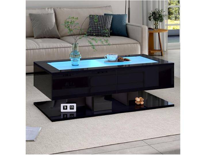Rechteckiger Couchtisch - Couchtisch mit LED-Beleuchtung und 2 Schubladen - Glasplatte - Schwarz von Kauf-Unique Marketplace