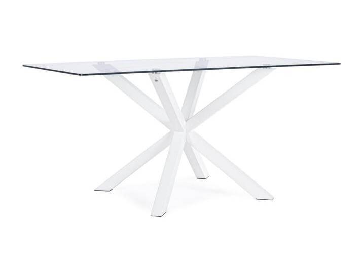 Rechteckiger Glastisch mit gekreuzten Beinen, Stahl weiß 160×90 cm - MAY Rechteckiger Glastisch mit gekreuzten Beinen, Stahl weiß 160×90 cm - MAY von Kauf-Unique Marketplace