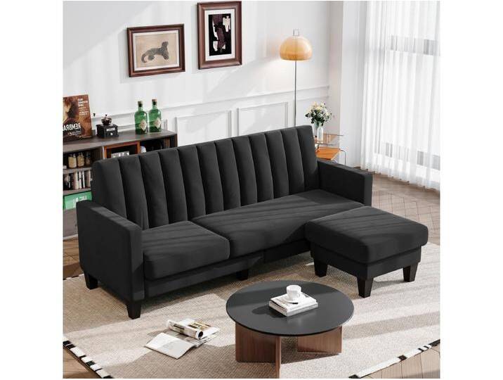 Reversible 3/4 -Setzer -Ecksofa in schwarzem Stoff - Meridian oder Pouf - vertikale Streifen - 208x76x85 cm von Kauf-Unique Marketplace