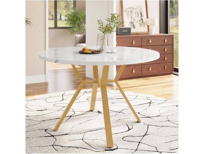 Runder Esstisch mit MDF-Platte in Marmoroptik und goldenen Metallbeinen - für Esszimmer und Wohnzimmer Runder Esstisch mit MDF-Platte in Marmoroptik und goldenen Metallbeinen - für Esszimmer und Wohnzimmer von Kauf-Unique Marketplace