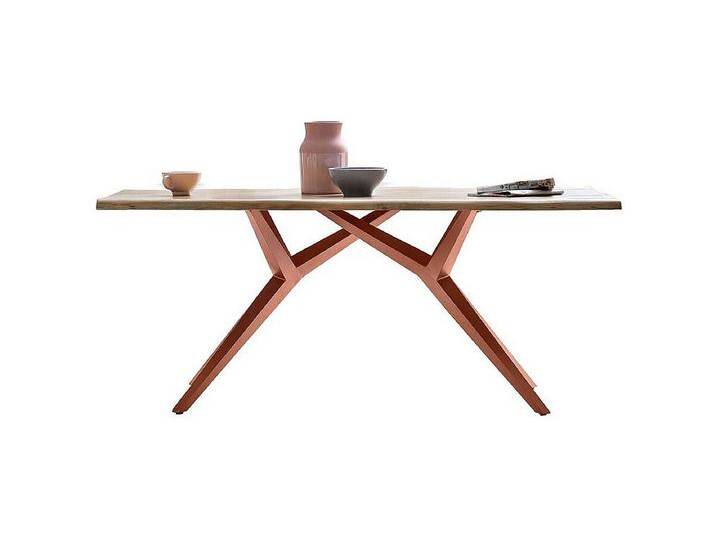 Rustikaler Esstisch mit Massivholzplatte Wildeiche Metall Vierfußgestell von Kauf-Unique Marketplace