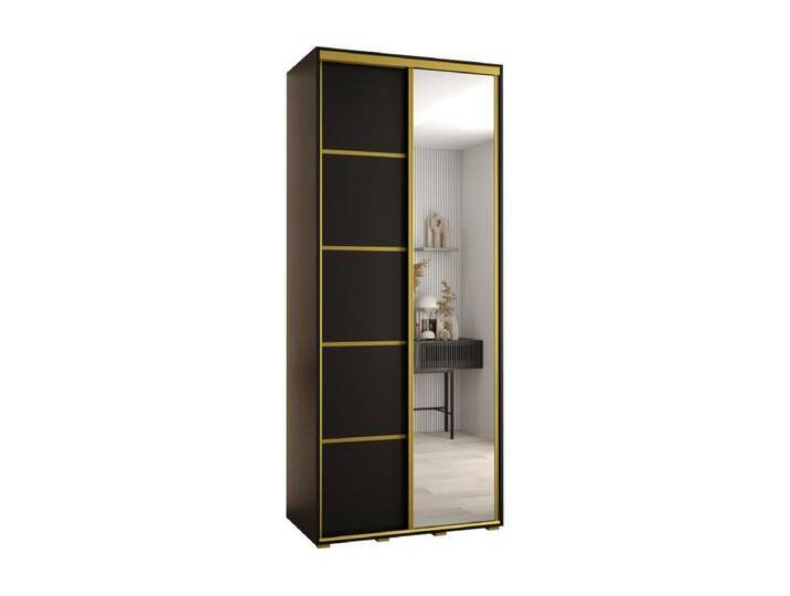 SCHWEBETÜRENSCHRANK DAVOS 5 235,2/120/60 2-türig (Schwarz/Schwarz/Gold) von Kauf-Unique Marketplace