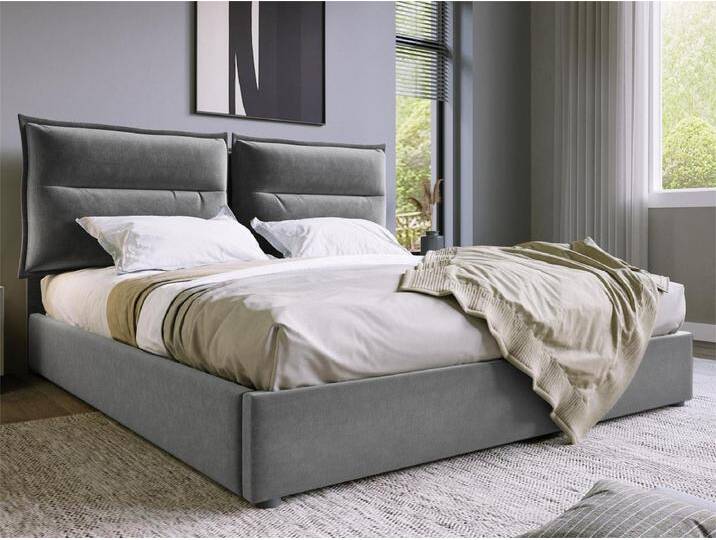 Samtgepolstertes Stauraumbett 140 x 200 cm mit verstellbarem Kopfteil und Lattenrost – Grau von Kauf-Unique Marketplace