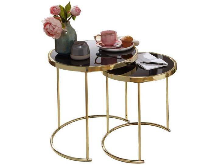 Satztisch COMO schwarz/Gold Beistelltisch Metall/Glas Couchtisch 2er Set von Kauf-Unique Marketplace