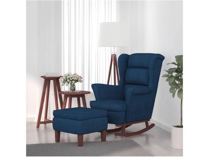 Schaukelsessel und Hocker mit Holzbeinen Blau Samt von Kauf-Unique Marketplace