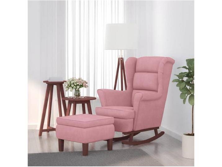 Schaukelsessel und Hocker mit Holzbeinen Rosa Samt von Kauf-Unique Marketplace