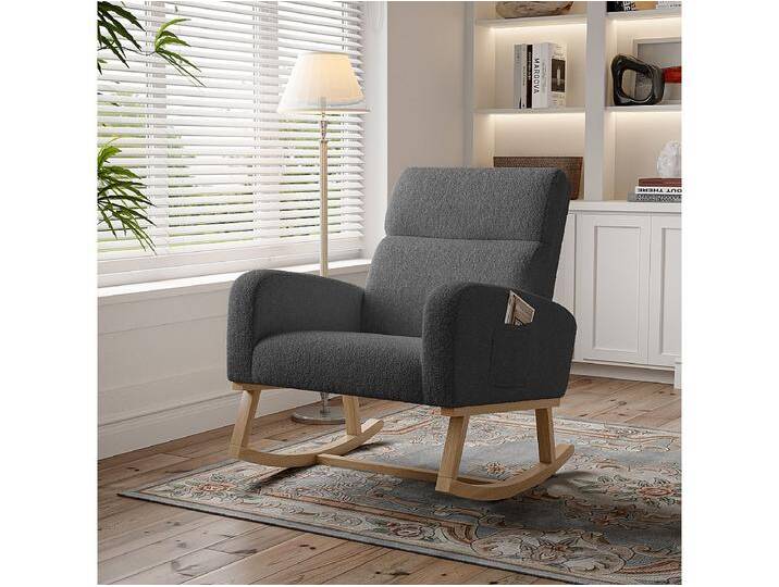 Schaukelstuhl mit Armlehnen, verstellbarer Rückenlehne und Beinen aus Massivholz – Dunkelgrau Schaukelstuhl mit Armlehnen, verstellbarer Rückenlehne und Beinen aus Massivholz – Dunkelgrau von Kauf-Unique Marketplace