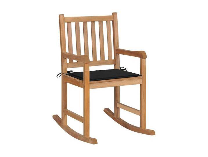 Schaukelstuhl mit Schwarzem Kissen Massivholz Teak von Kauf-Unique Marketplace