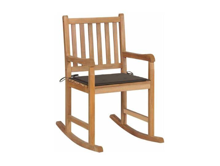 Schaukelstuhl mit Taupe Kissen Massivholz Teak von Kauf-Unique Marketplace