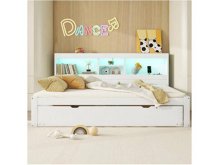Schlafsofa, 140*200cm, Ferngesteuerte Ambientebeleuchtung, Nachttischaufbewahrung, Steckdose + USB, Weiß von Kauf-Unique Marketplace