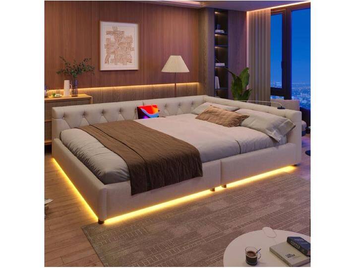 Schlafsofa – 140 x 200 cm – mit LEDs + gepolstertem Kopfteil + USB + Type-C – Leinen – Beige von Kauf-Unique Marketplace