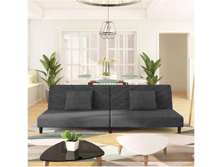 Schlafsofa 2-Sitzer mit 2 Kissen Dunkelgrau Samt von Kauf-Unique Marketplace