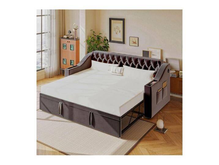 Schlafsofa 90/180x190cm - Ausziehbett - mit USB/Typ C + Seitentaschen + integriertem Regal - Samt - Anthrazit Schlafsofa 90/180x190cm - Ausziehbett - mit USB/Typ C + Seitentaschen + integriertem Regal - Samt - Anthrazit von Kauf-Unique Marketplace