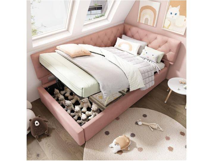 Schlafsofa 90 x 190 cm mit Stauraum und Lattenrost, Samtrosa – ohne Matratze von Kauf-Unique Marketplace