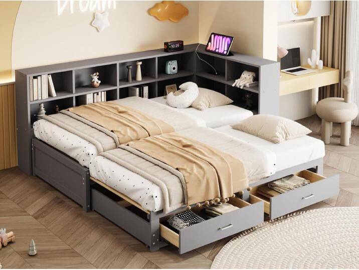 Schlafsofa aus Massivholz 90x190 cm - mit Ausziehbett - mit Staufach - mit 2 Schubladen - grau von Kauf-Unique Marketplace