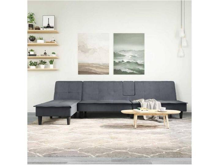 Schlafsofa in L-Form Dunkelgrau 255x140x70 cm Samt von Kauf-Unique Marketplace