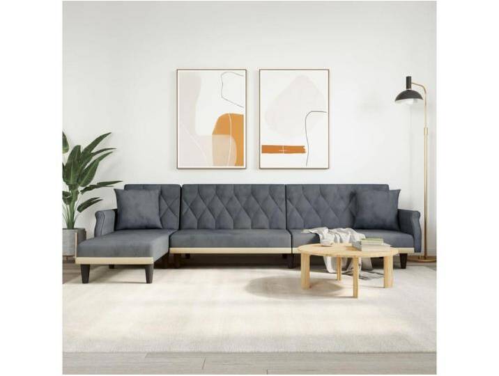 Schlafsofa in L-Form Dunkelgrau 271x140x70 cm Samt von Kauf-Unique Marketplace