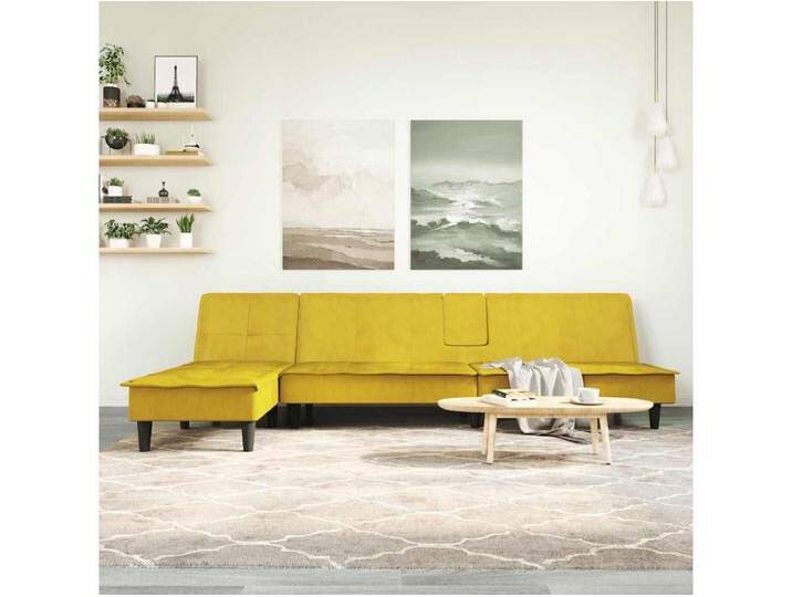 Schlafsofa in L-Form Gelb 255x140x70 cm Samt von Kauf-Unique Marketplace