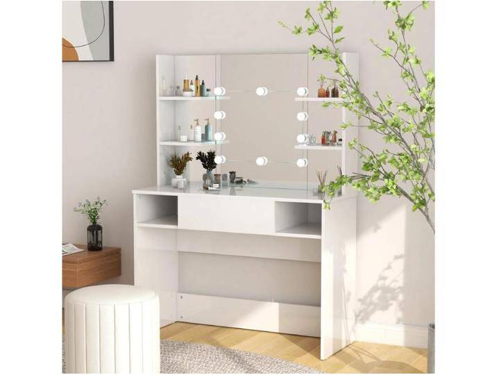 Schminktisch LED-Beleuchtung 100x40x135 cm MDF Glänzendes Weiß von Kauf-Unique Marketplace