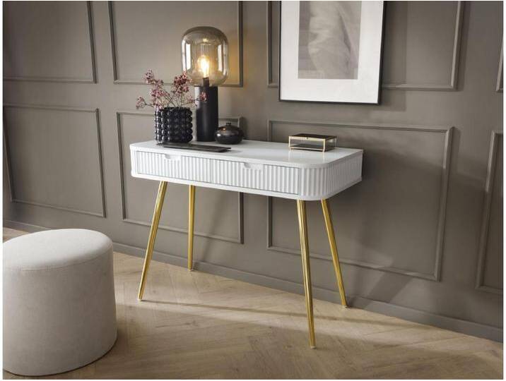 Schminktisch mit 2 Schubladen - weiß mit goldenen Beinen - 110 cm - ZOVA von Kauf-Unique Marketplace