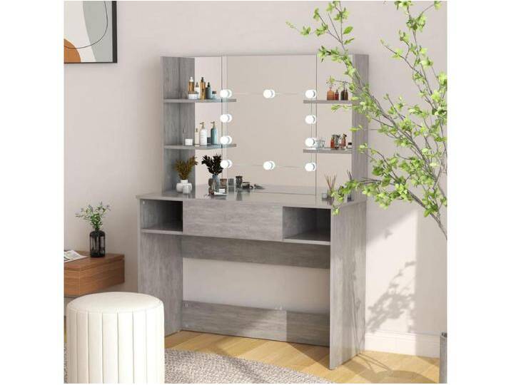 Schminktisch mit LED-Beleuchtung 100x40x135 cm MDF Betongrau von Kauf-Unique Marketplace
