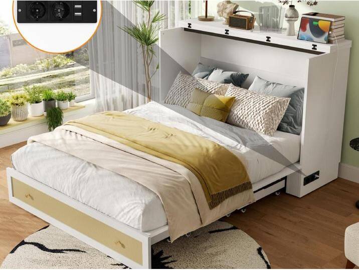 Schrankbett 140×200 cm - mit USB-Anschluss und Steckdose - weiß (Matratze nicht inbegriffen) von Kauf-Unique Marketplace