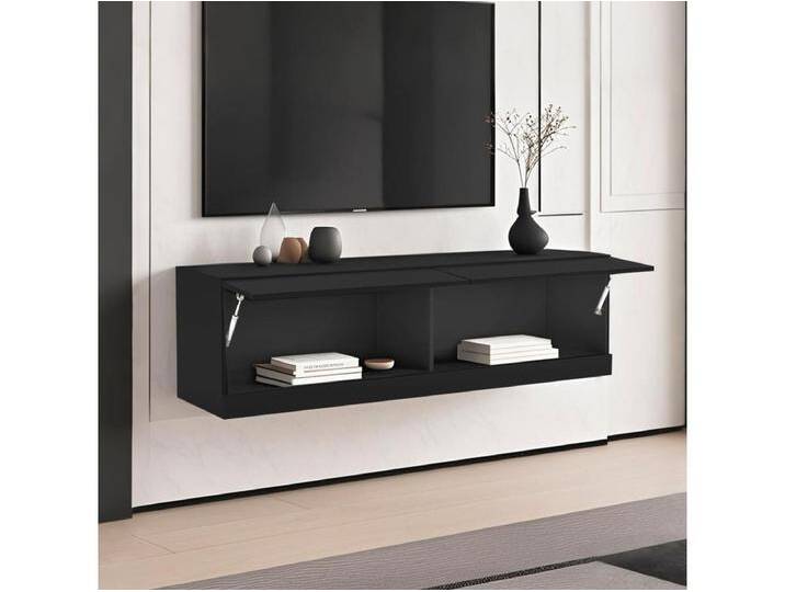 Schwarzer TV-Wandschrank - Fernsehschrank mit LED-Beleuchtung und 2 Fächern - für Wohnzimmer von Kauf-Unique Marketplace