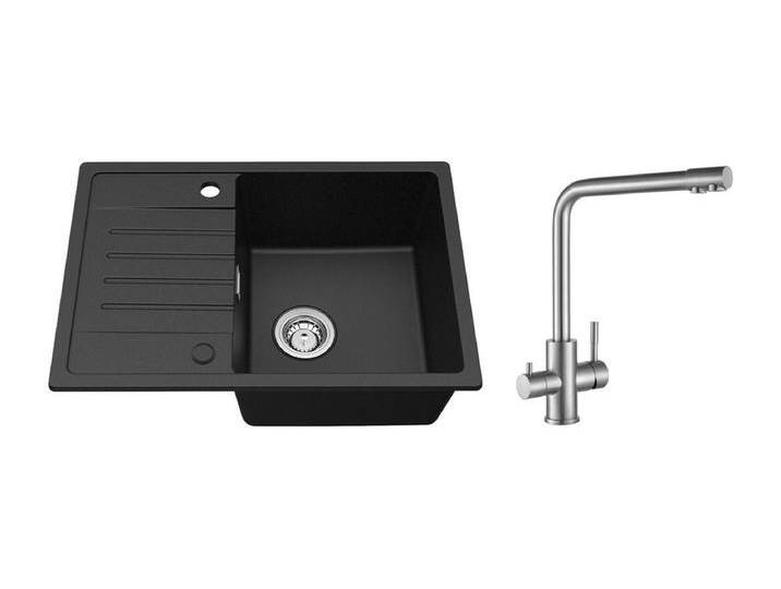Schwarzes Einzelbecken-Unterbauspülbecken mit Abtropffläche, Quarz und Harz, 65 x 45 cm + Küchenmischbatterie für Osmosesystem von Kauf-Unique Marketplace