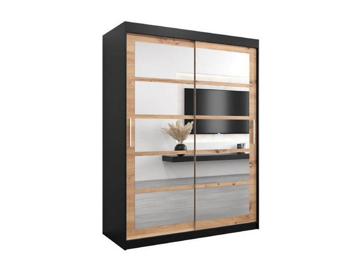 Schwebetürenschrank Roma 200/150/62 2-Türig (Schwarz/Artisan) von Kauf-Unique Marketplace