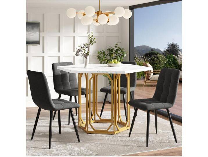 Sechseckiges Esstisch-Set 110 x 95 x 76 cm + 4 Stühle - MDF + Metall - Schwarz + Gold von Kauf-Unique Marketplace