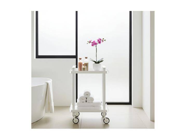 Servierwagen, Rollregal mit 2 Ebenen, Metall, weißer Rahmen, LEKY Servierwagen, Rollregal mit 2 Ebenen, Metall, weißer Rahmen, LEKY von Kauf-Unique Marketplace