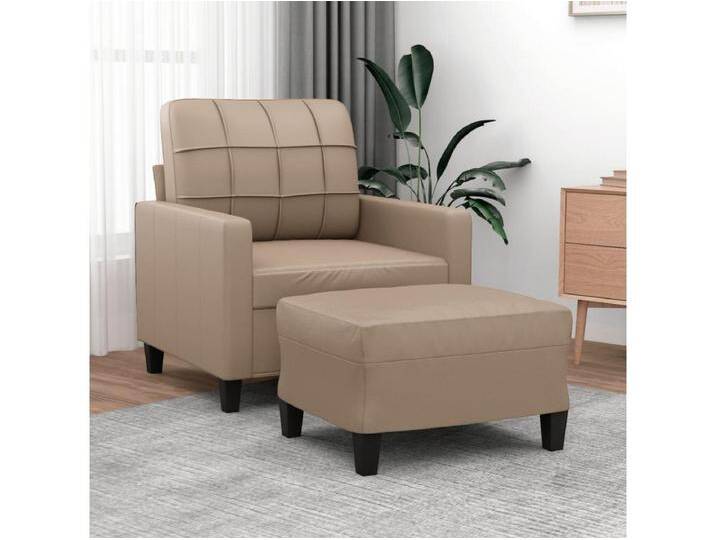 Sessel mit Hocker Cappuccino-Braun 60 cm Kunstleder von Kauf-Unique Marketplace