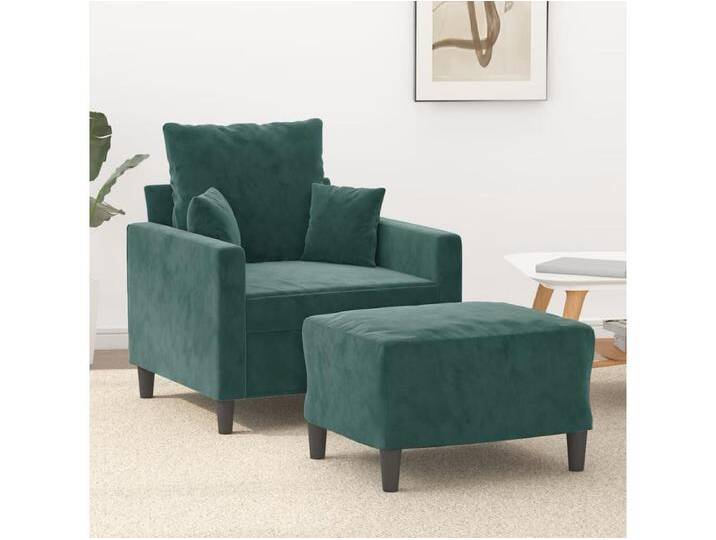 Sessel mit Hocker Dunkelgrün 60 cm Samt von Kauf-Unique Marketplace