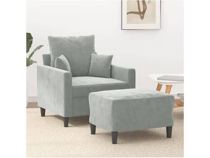 Sessel mit Hocker Hellgrau 60 cm Samt Sessel mit Hocker Hellgrau 60 cm Samt von Kauf-Unique Marketplace